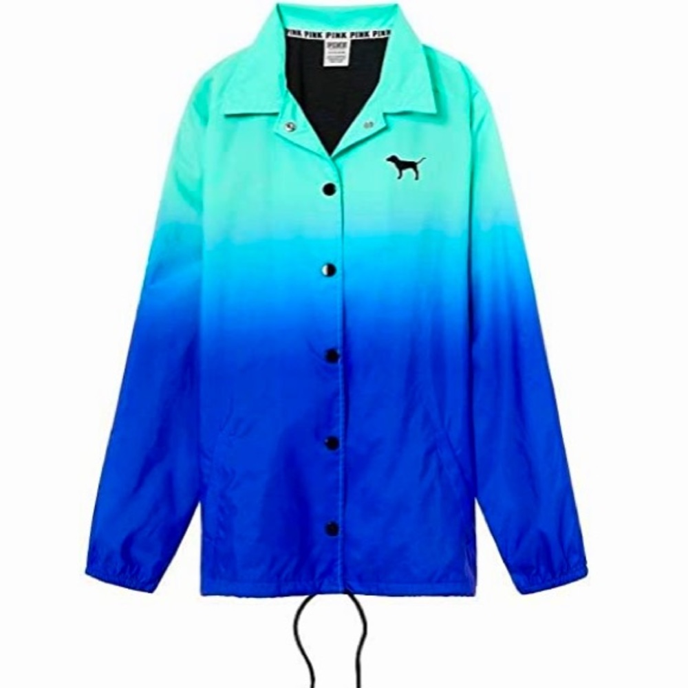 Victoria's Secret Pink ombré blue Jacket Button Up Windbreaker size medium